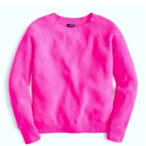 J. Crew Waffle Knit Crewneck Hot Pink Sweater in Soft Alpaca Blend, Size L, GUC